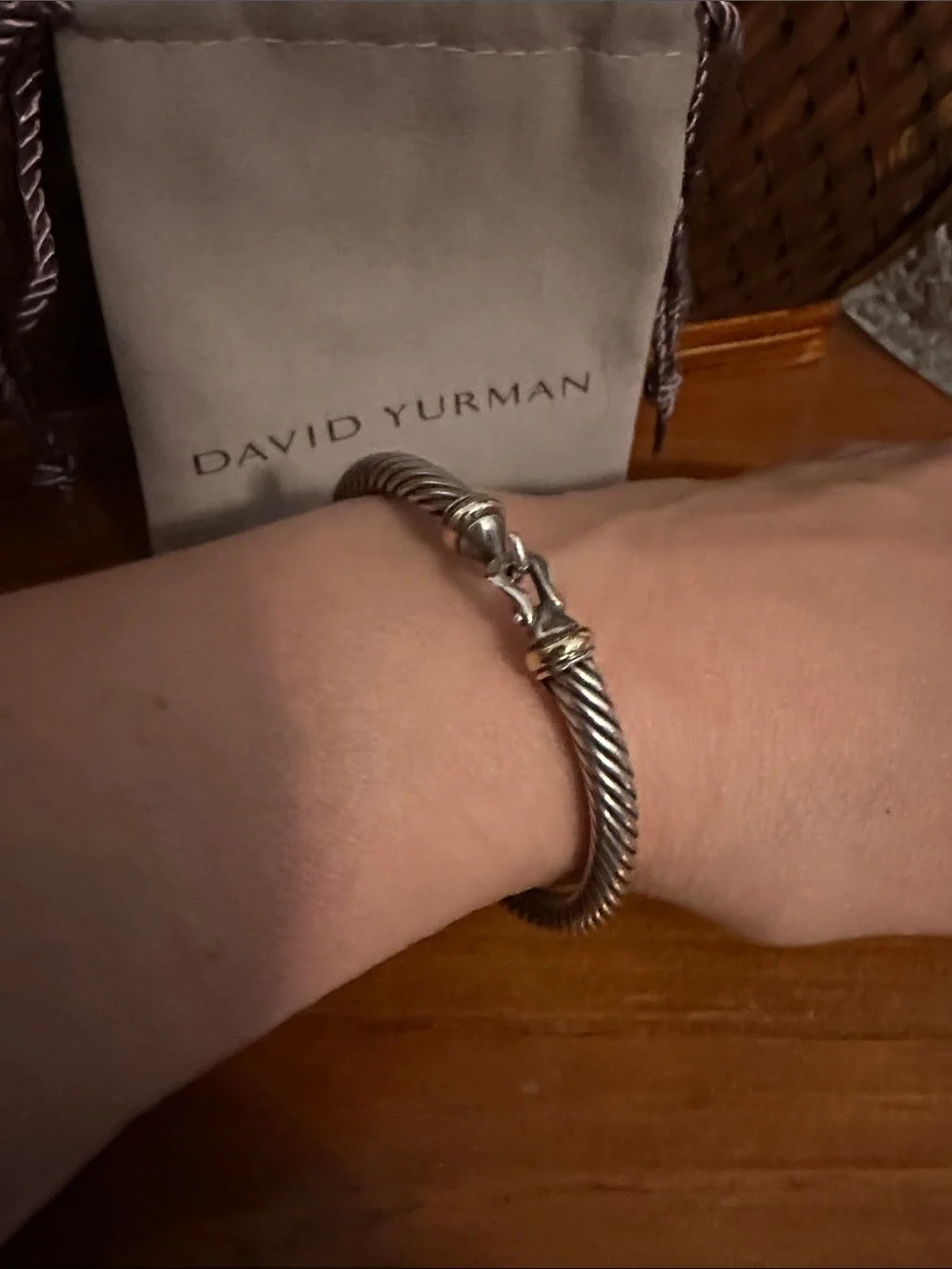 David Yurman Silver 18K 5 MM Buckle Bracelet. With certificate of authenticity.